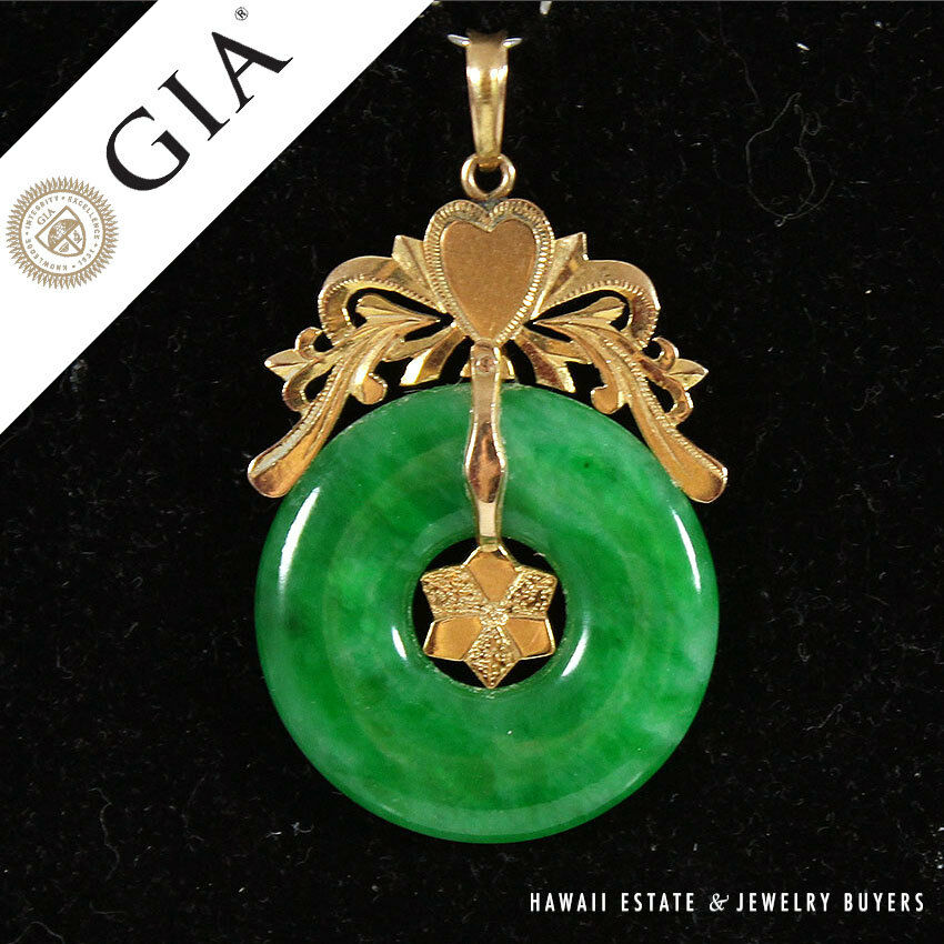 Floral Green Type A Grade A Natural Jadeite Jade Fei Cui 3DFlower Pendant In 14K Gold Filled Bail Setting
